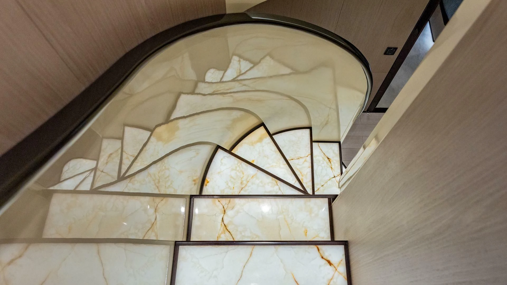 a wooden ceiling with a glass window aboard CAPTAIN MORGAN II Yacht for Sale