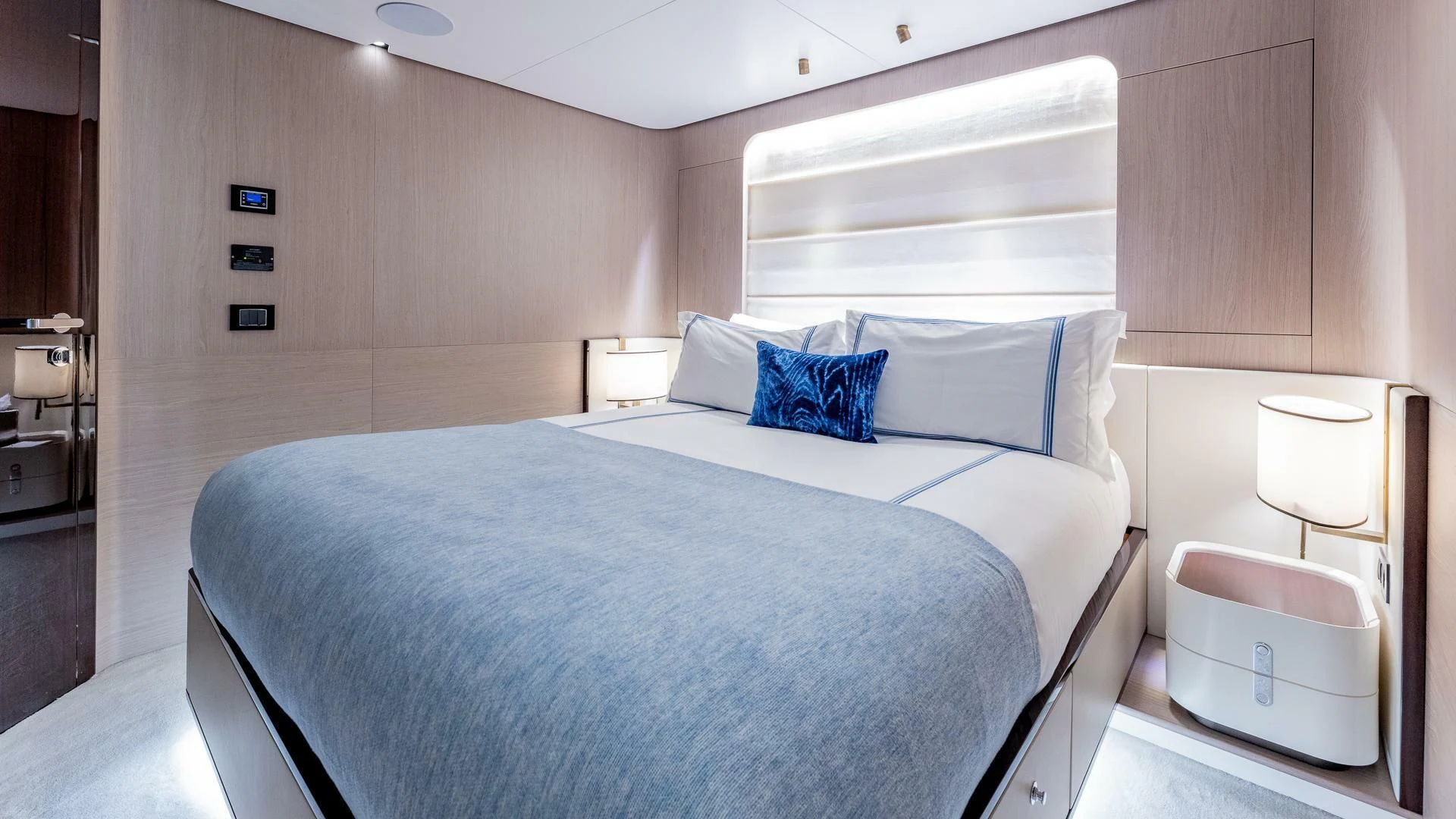 a bed in a room aboard CAPTAIN MORGAN II Yacht for Sale