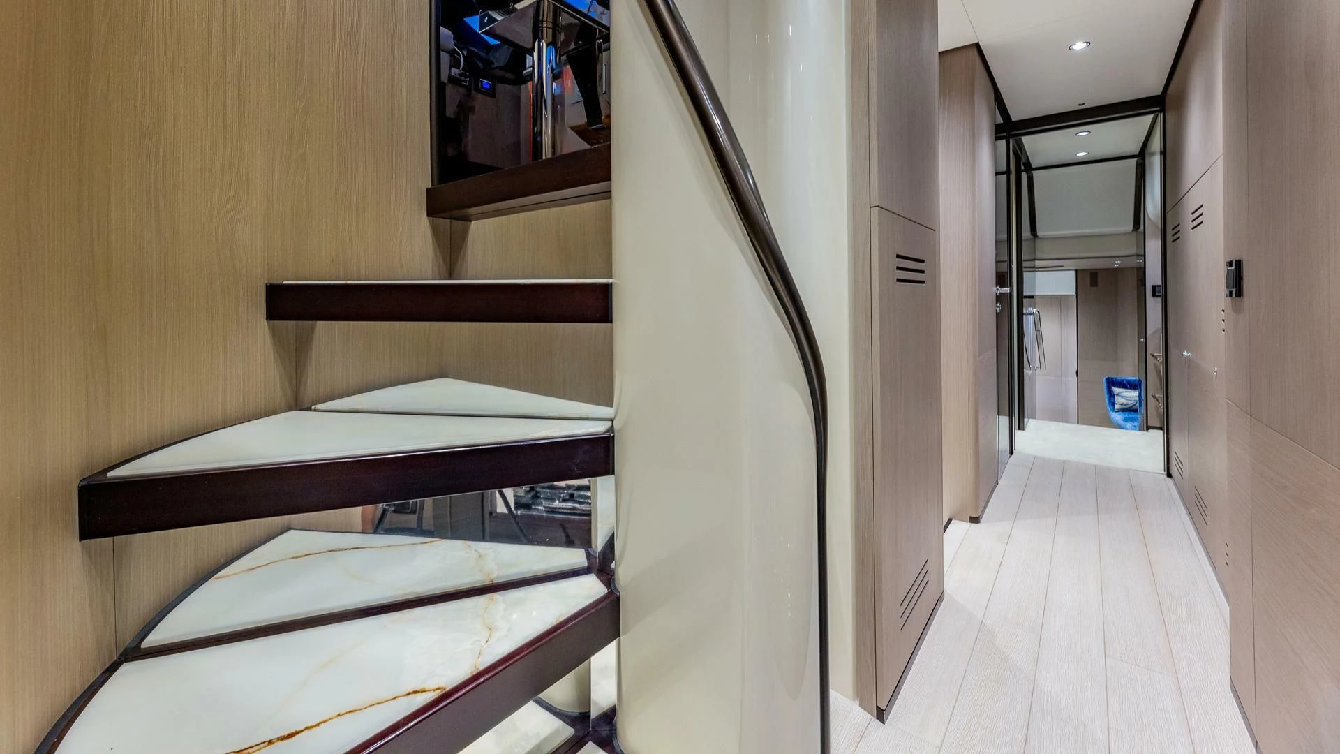 a hallway with beds aboard CAPTAIN MORGAN II Yacht for Sale