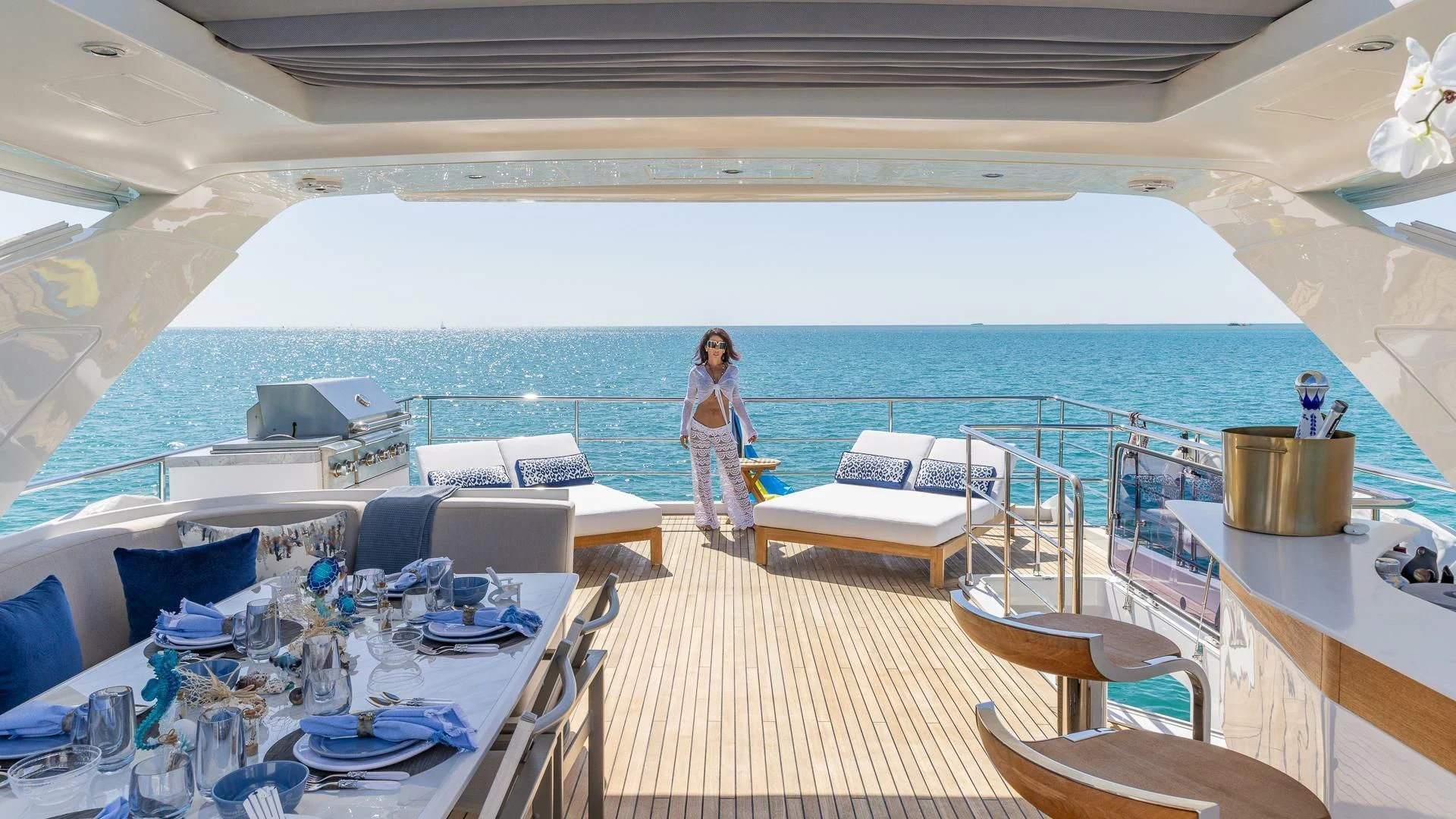 a person walking on a deck aboard CAPTAIN MORGAN II Yacht for Sale