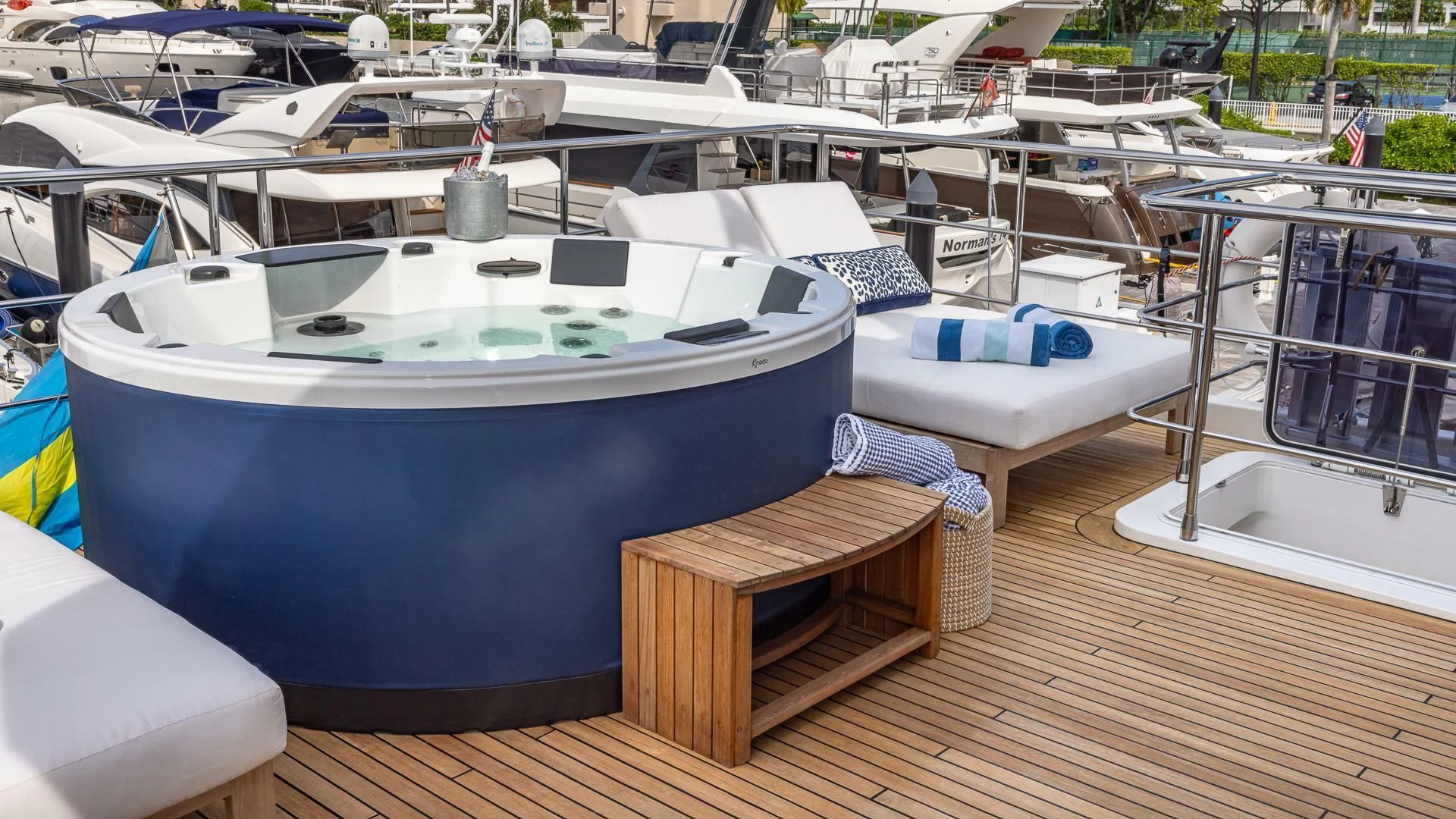 a boat on a deck aboard CAPTAIN MORGAN II Yacht for Sale