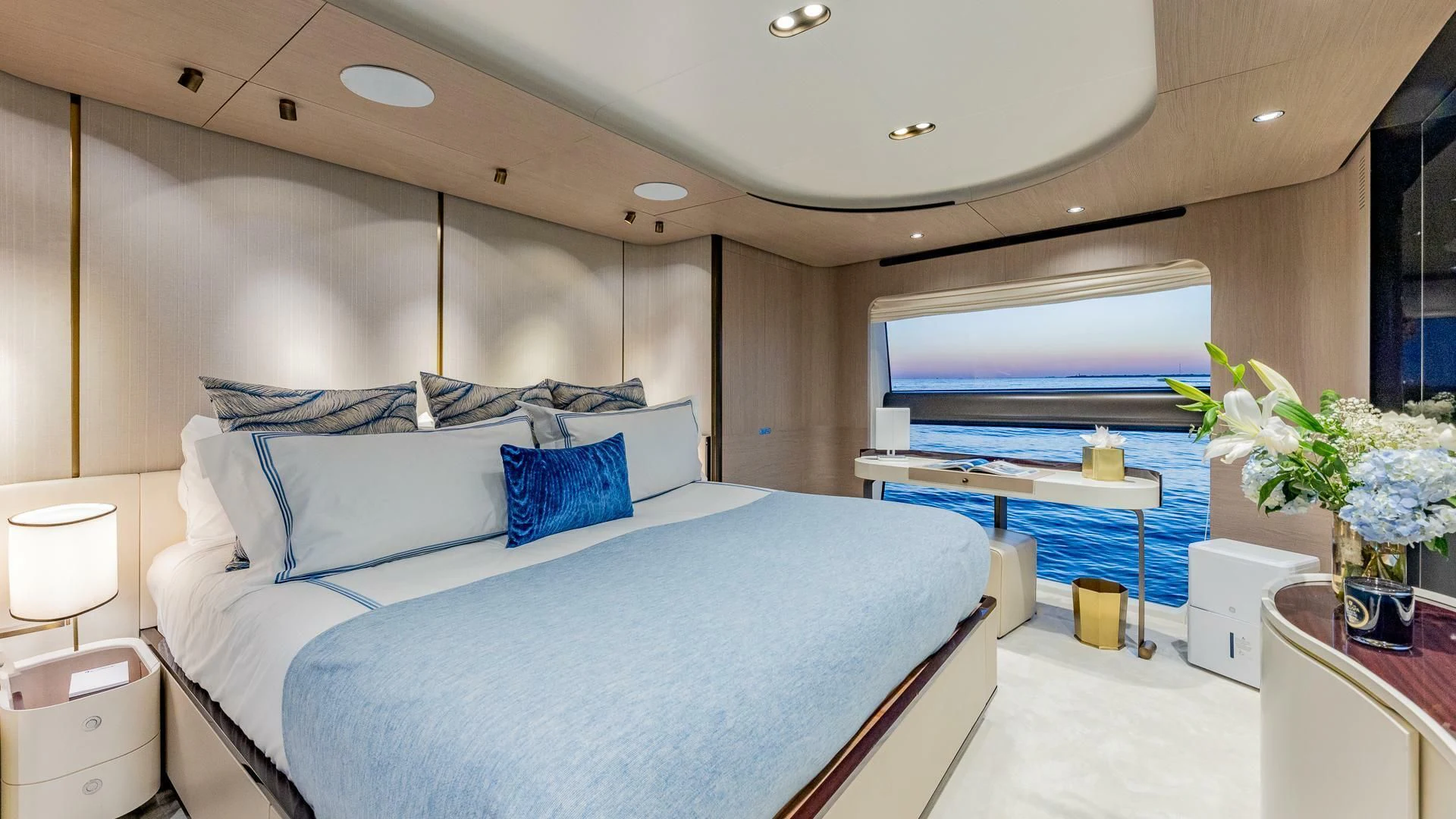 a bed in a room aboard CAPTAIN MORGAN II Yacht for Sale
