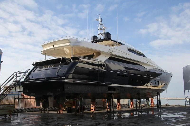 a large ship docked aboard SUEGNO Yacht for Sale