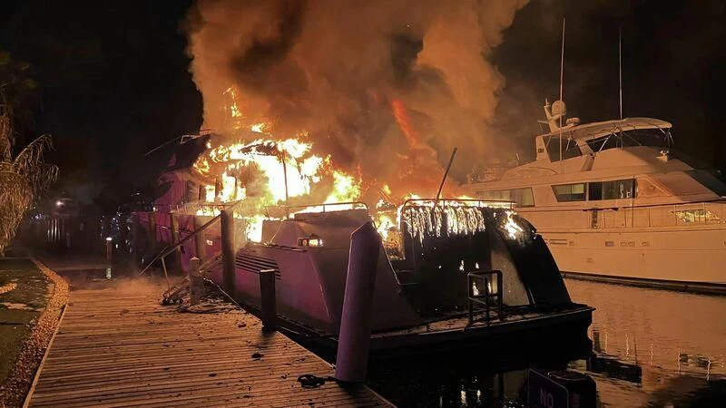 a boat on fire aboard SELF MADE Yacht for Sale