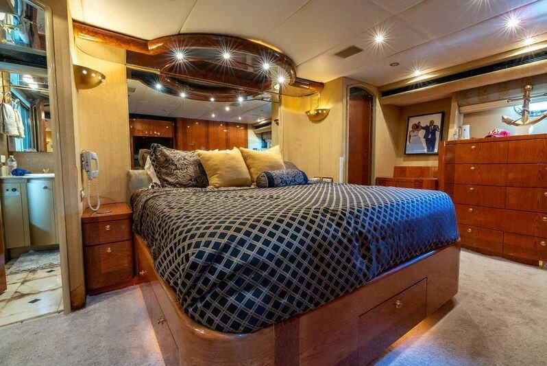 a bed in a room aboard SELF MADE Yacht for Sale