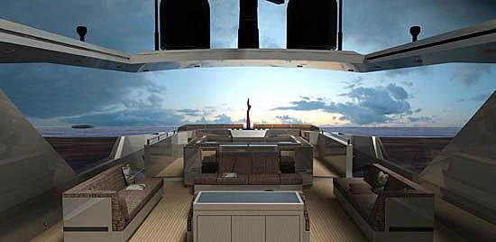 a space ship with a person standing on the deck aboard NERTILA Yacht for Sale