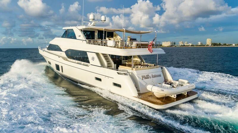 a boat on the water aboard AURA Yacht for Sale