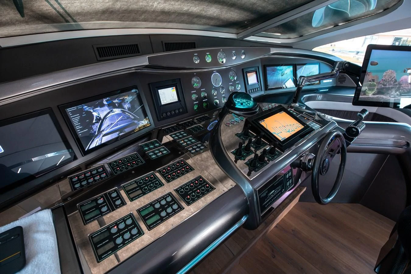 inside of a car aboard AMORA Yacht for Sale