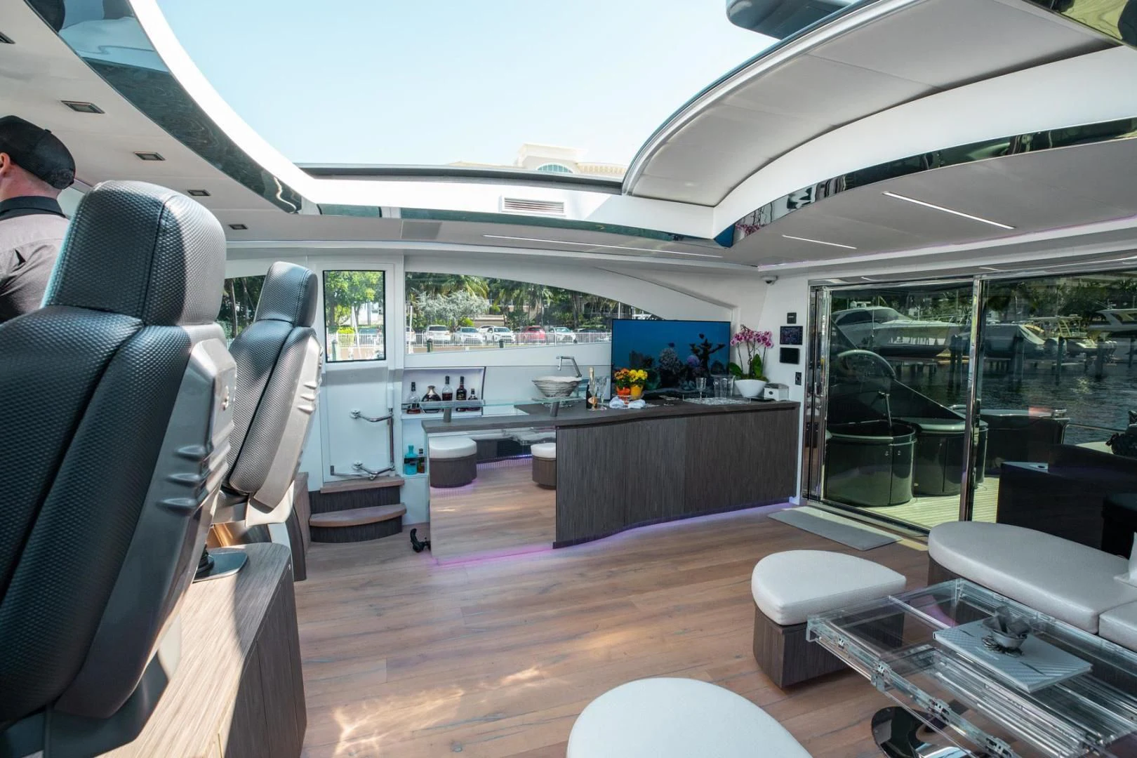 inside of a bus aboard AMORA Yacht for Sale