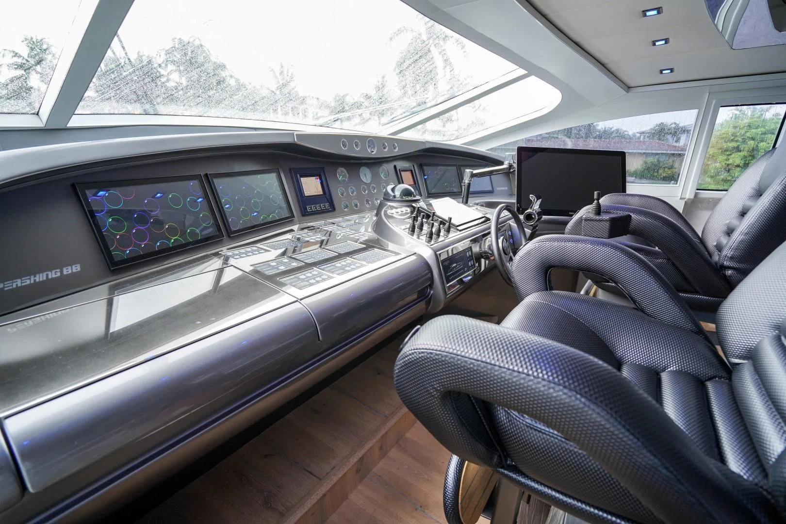 inside of a car aboard AMORA Yacht for Sale