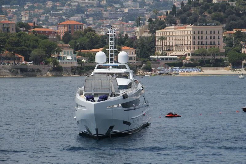 a large white boat in the water aboard AMORE MIO Yacht for Sale