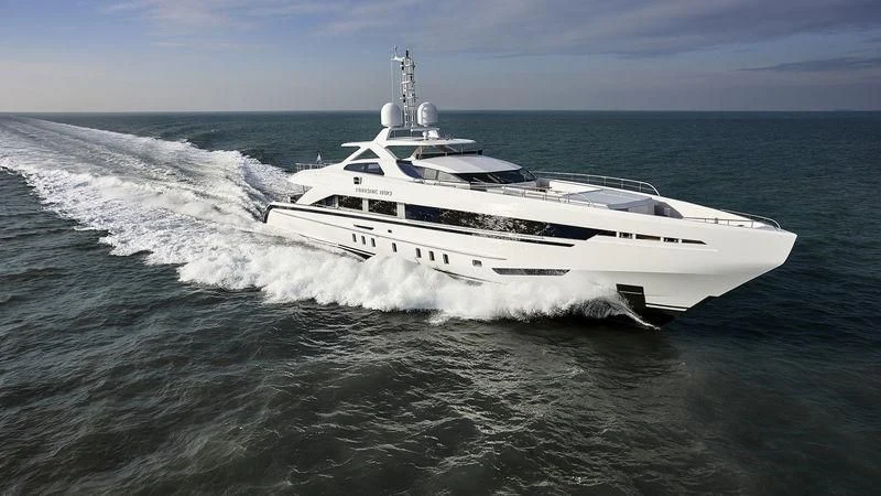 a white yacht in the water aboard AMORE MIO Yacht for Sale