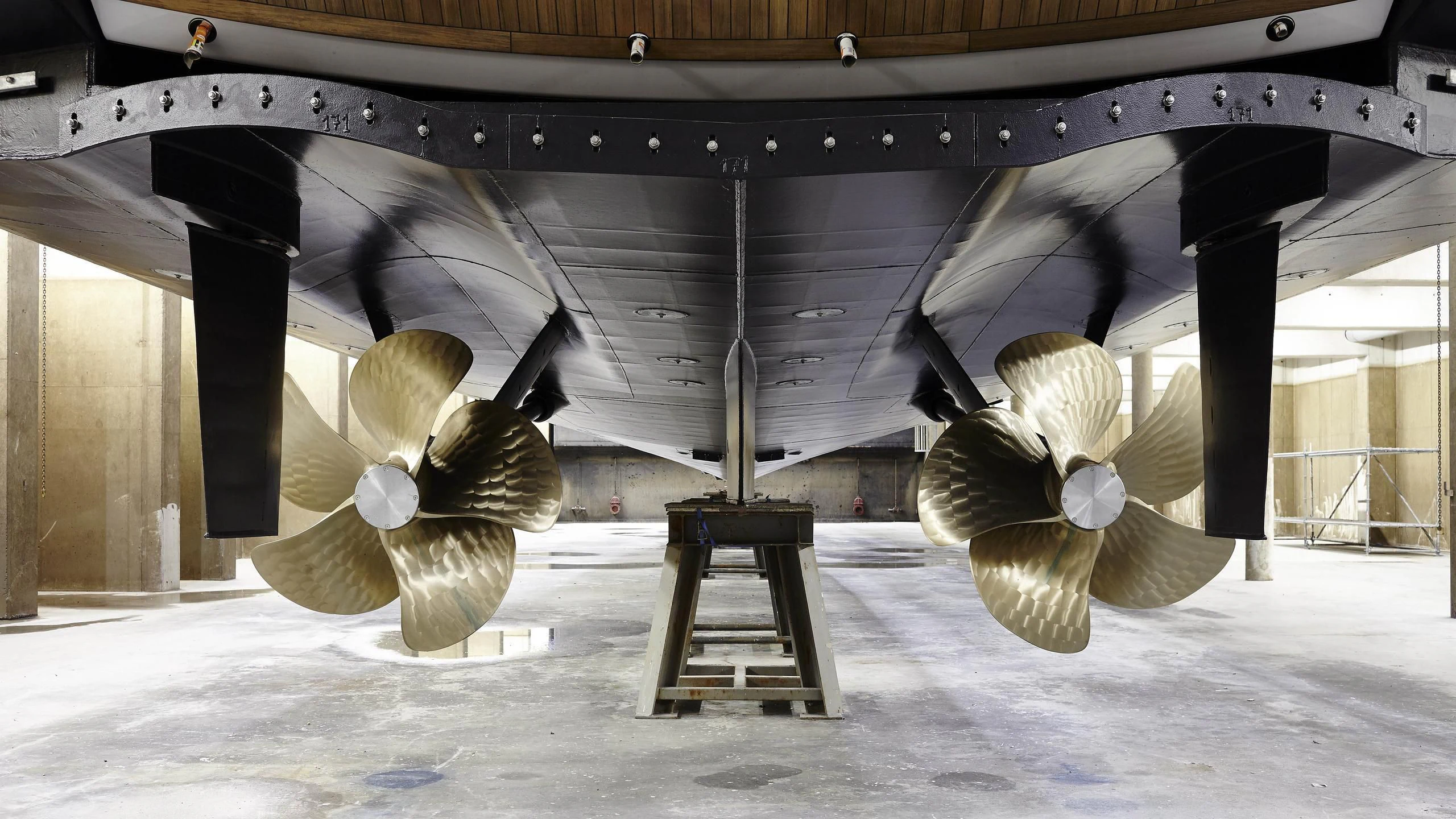 a large room with large objects aboard AMORE MIO Yacht for Sale