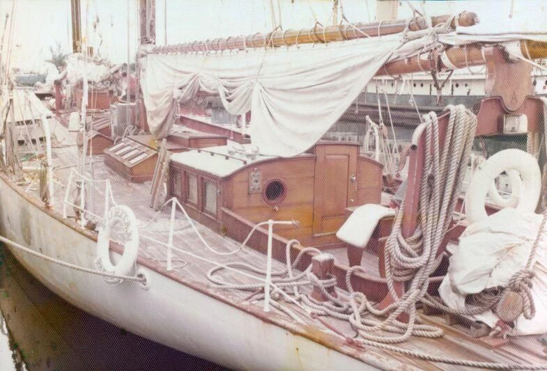 a model of a ship aboard PURITAN Yacht for Sale