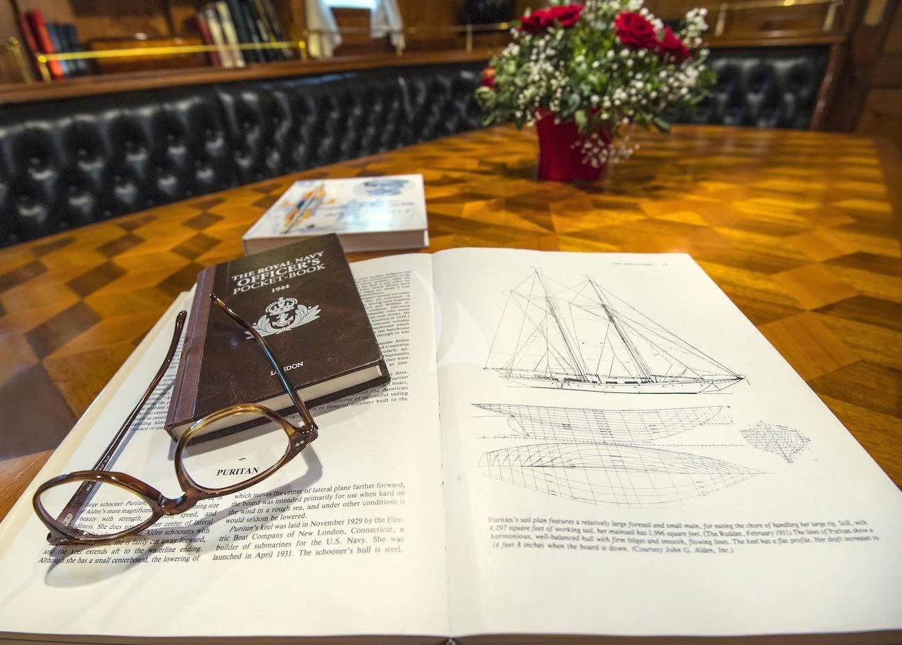 glasses on a table aboard PURITAN Yacht for Sale