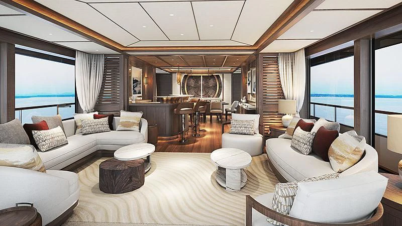 a large room with a large bed and a large window aboard JOSEPHINE I Yacht for Sale