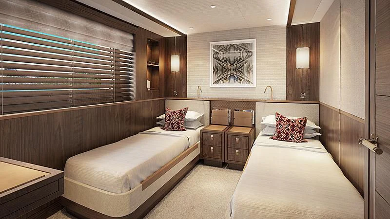 a room with two beds aboard JOSEPHINE I Yacht for Sale