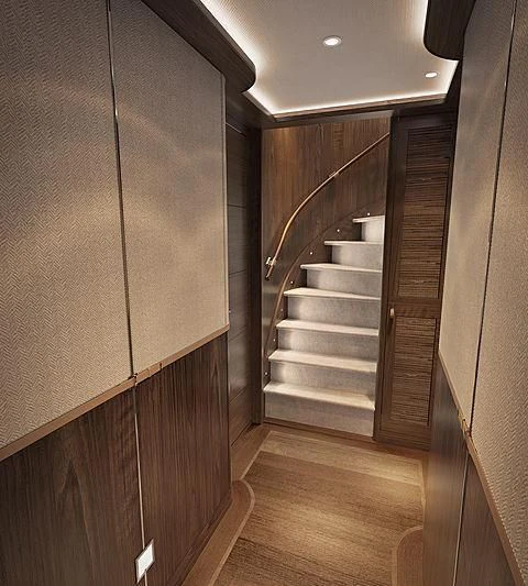 a room with wooden cabinets aboard JOSEPHINE I Yacht for Sale