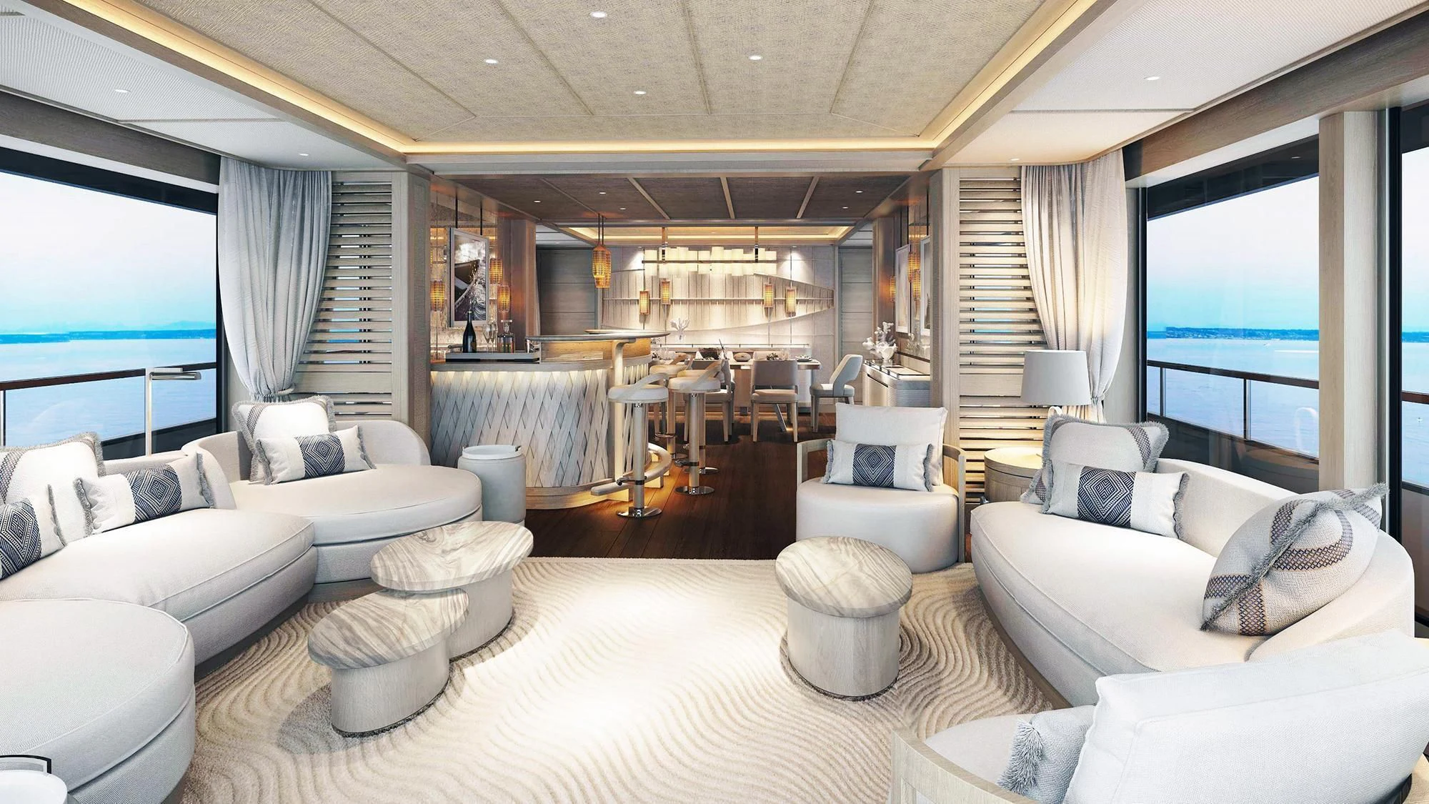 a large living room with a large window aboard JOSEPHINE I Yacht for Sale