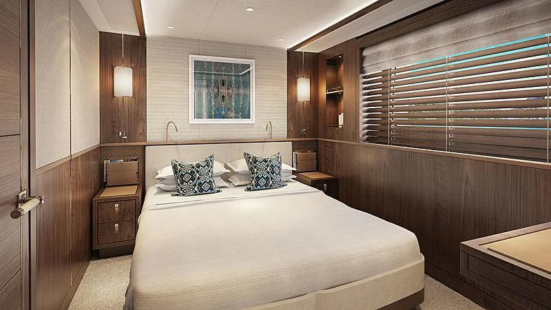 a bed in a room aboard JOSEPHINE I Yacht for Sale