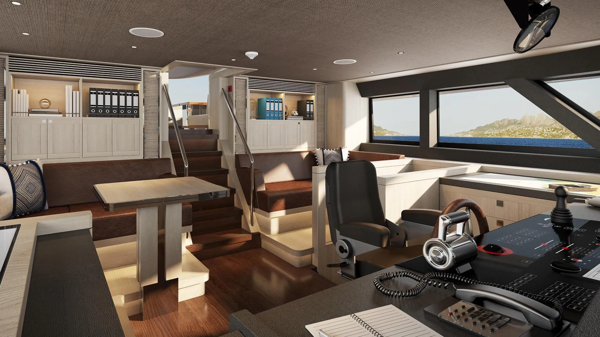 a room with a desk and a chair and a tv aboard JOSEPHINE I Yacht for Sale