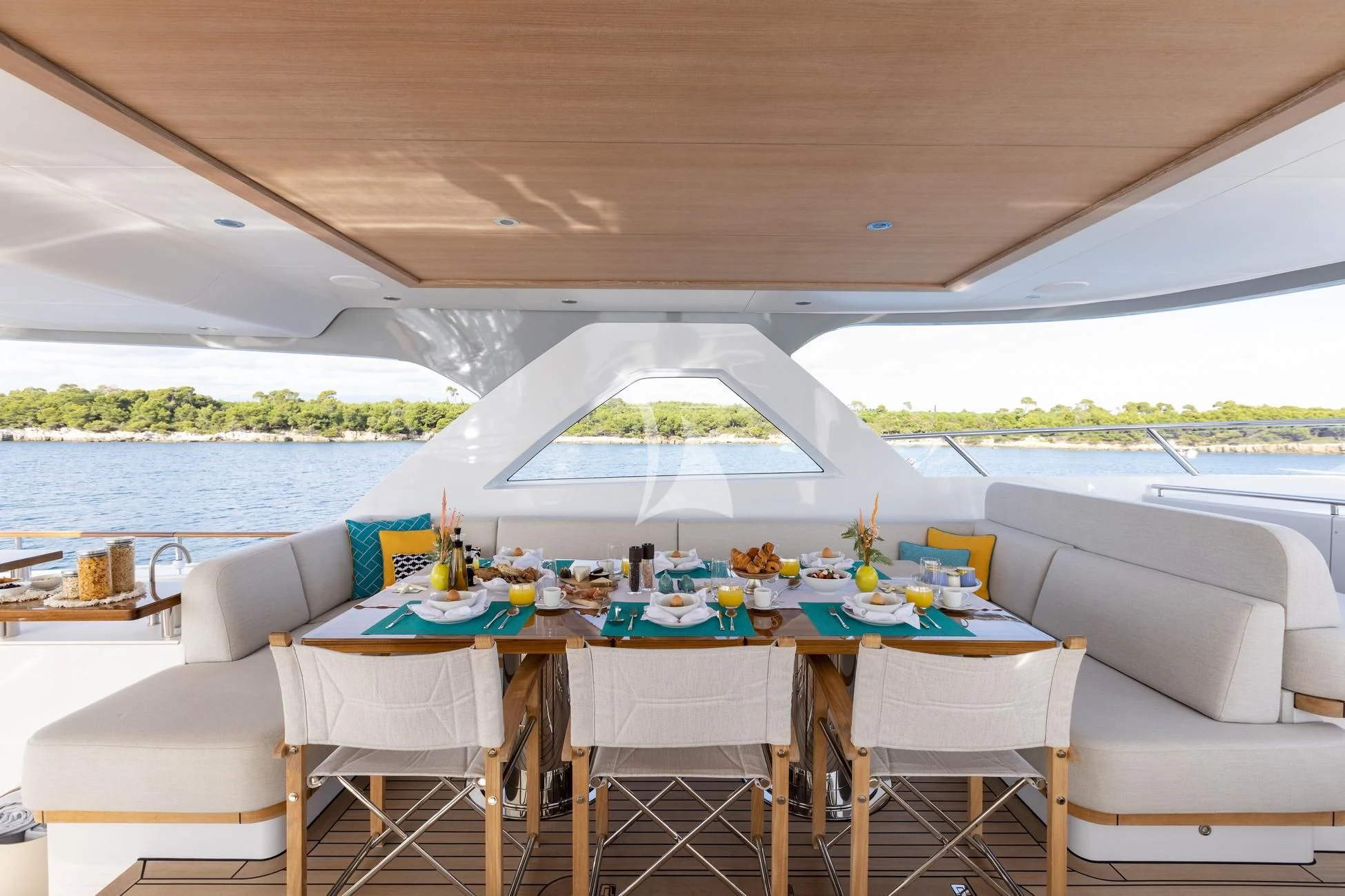 a table set for a meal aboard JOSEPHINE I Yacht for Sale