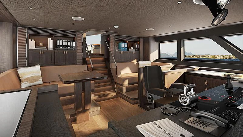 a room with a desk and chairs aboard JOSEPHINE I Yacht for Sale