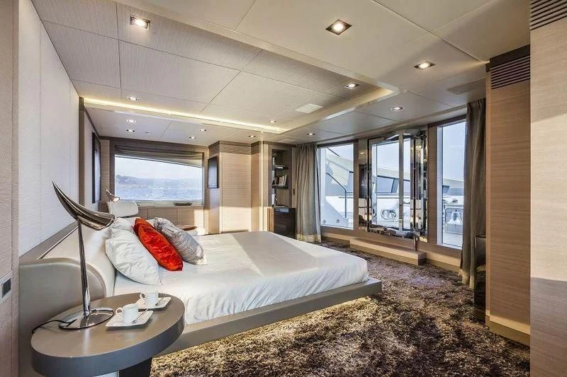 a bed in a room aboard PANTHERA Yacht for Sale