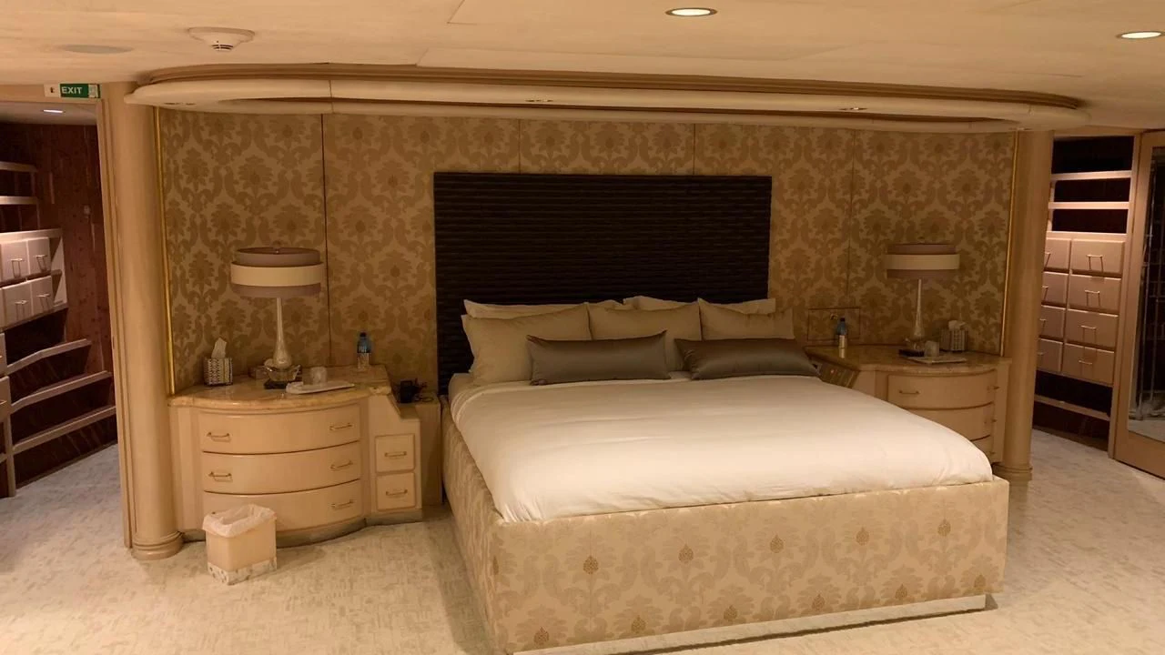 a bed in a room aboard GRACE Yacht for Sale