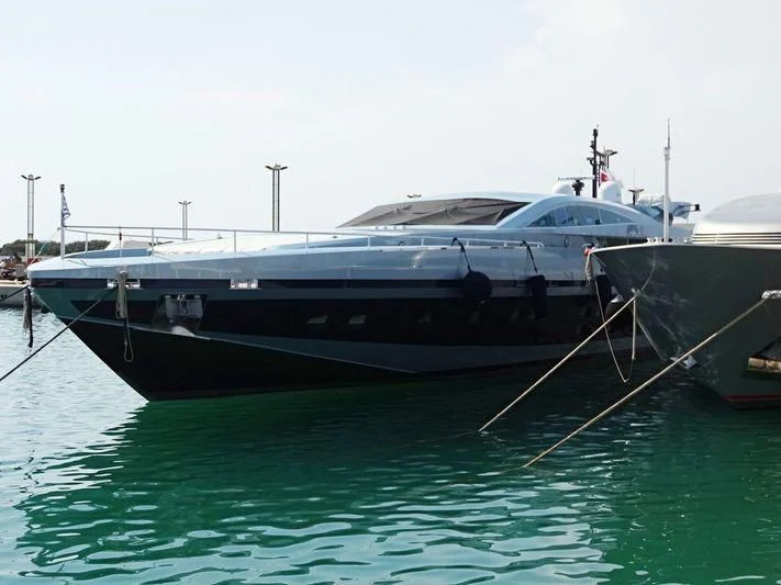 a boat tied to a dock aboard BLUE PRINCESS STAR Yacht for Sale