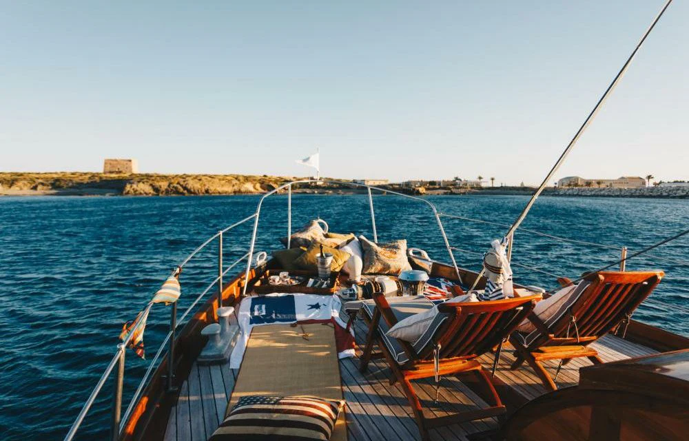 a boat with chairs on it aboard SILVER CAVALIER Yacht for Sale