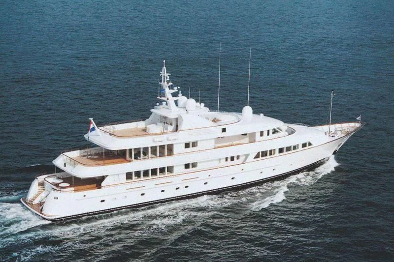 a large white boat aboard OLYMPIA Yacht for Sale