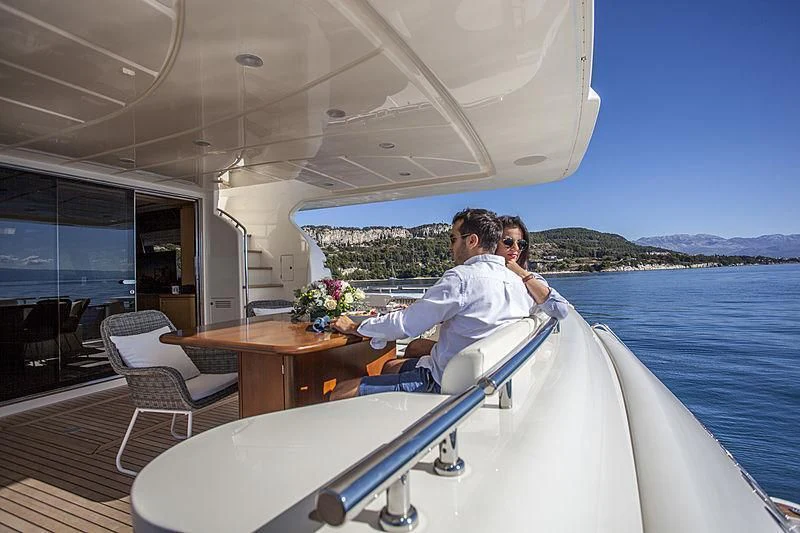 a couple sitting on a boat aboard YOYITA Yacht for Sale
