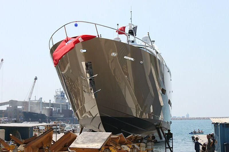 a large ship docked aboard OZONE Yacht for Sale