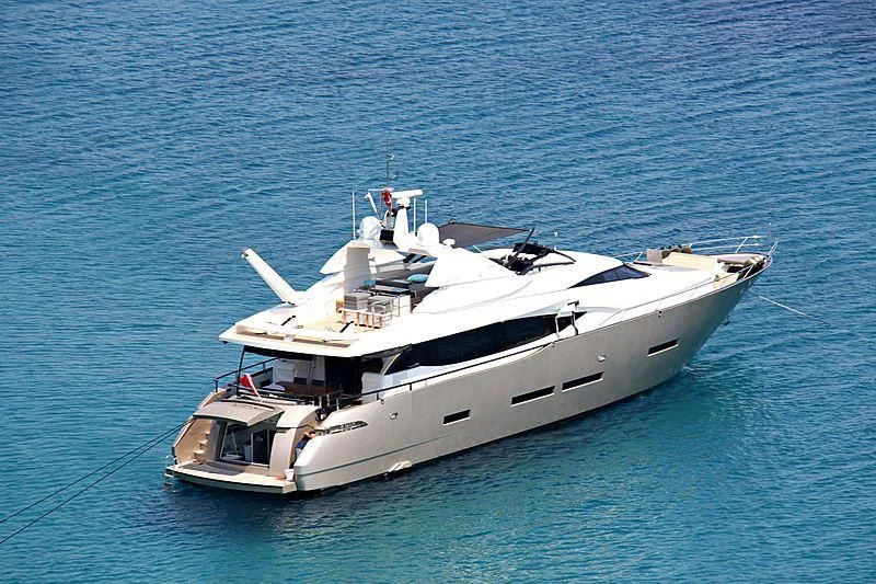 a white boat in the water aboard OZONE Yacht for Sale