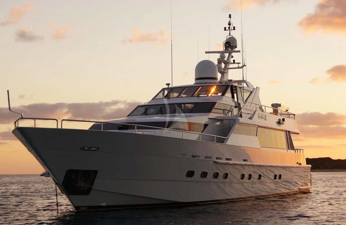 a large white yacht aboard OSCAR II Yacht for Sale