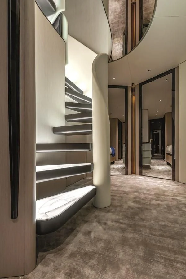 a staircase in a building aboard R.DARENBEN Yacht for Sale