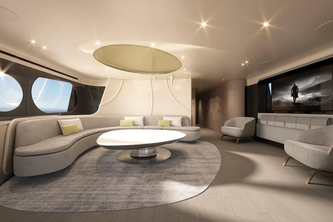 a modern looking living room aboard R.DARENBEN Yacht for Sale