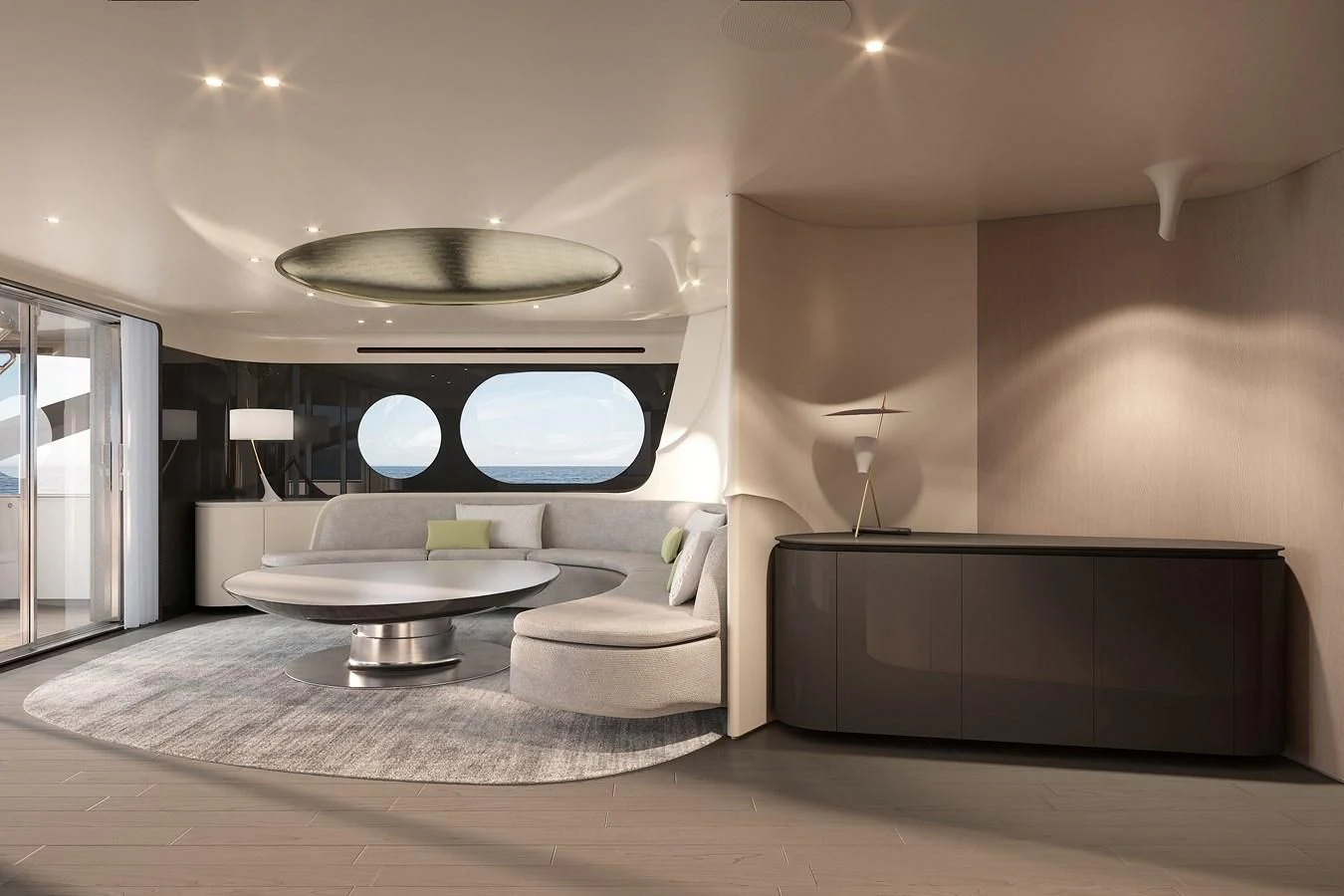 a modern living room with a large tv and a large tv aboard R.DARENBEN Yacht for Sale