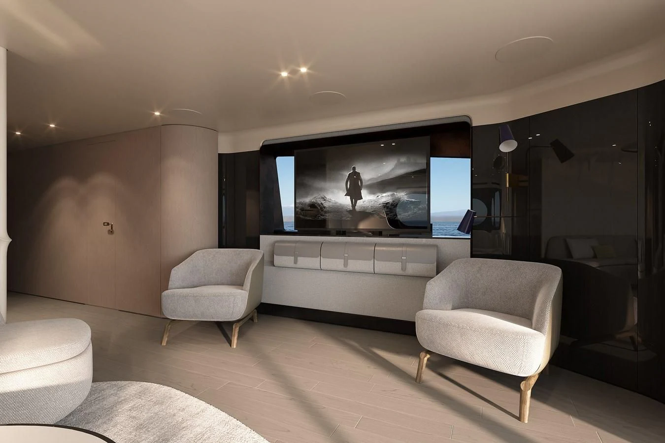a room with a tv and a couch aboard R.DARENBEN Yacht for Sale