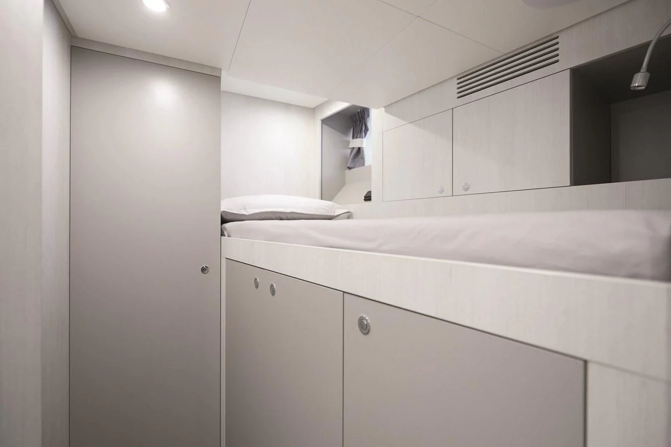 a white bathroom with a white counter aboard R.DARENBEN Yacht for Sale