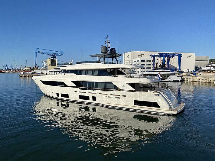 a white boat in the water aboard ROMA VII Yacht for Sale