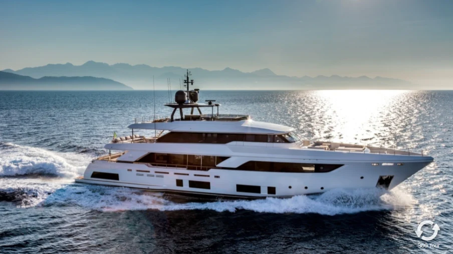 a white yacht on the water aboard ROMA VII Yacht for Sale