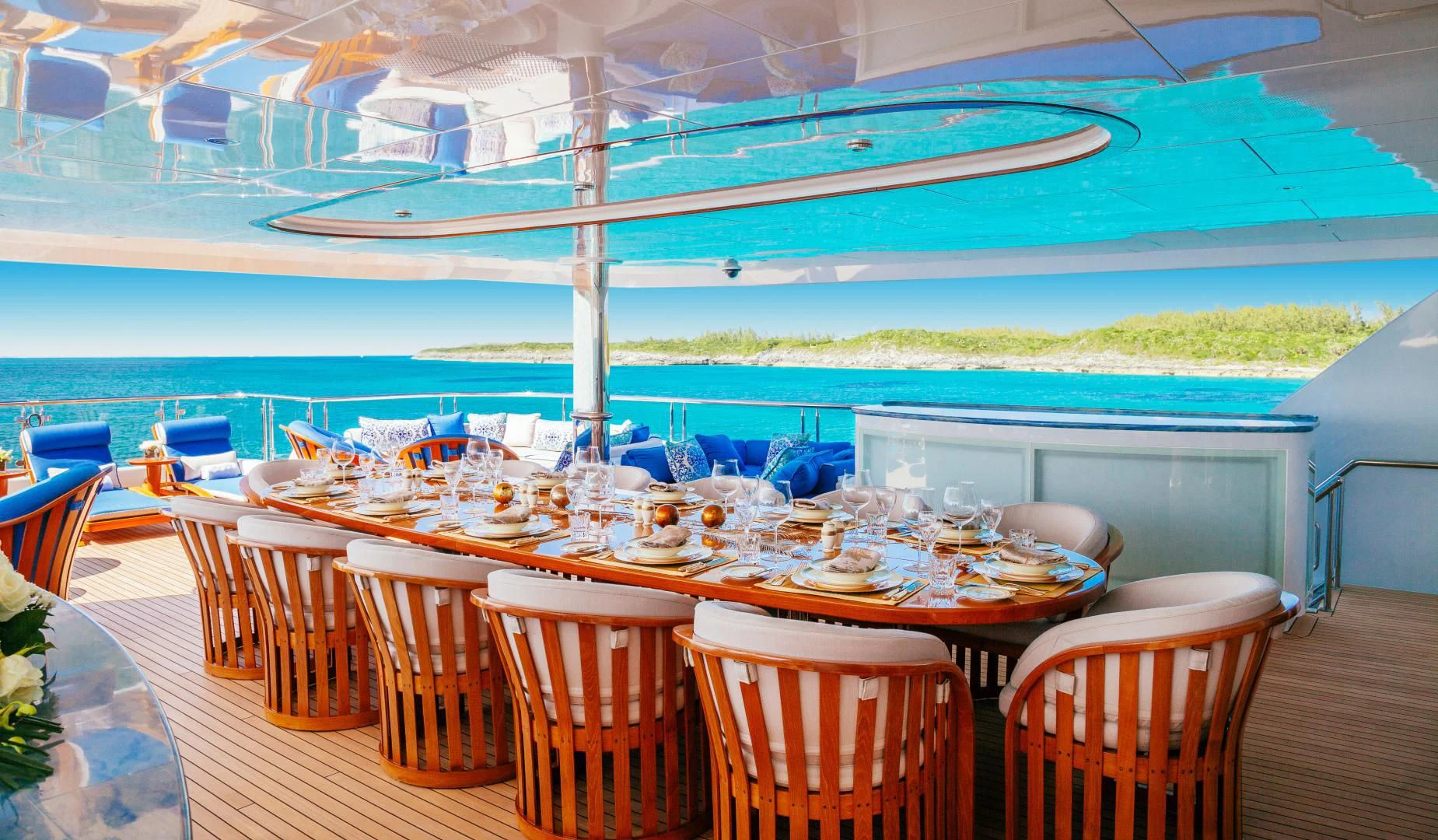 a table set for a meal aboard STARSHIP Yacht for Charter
