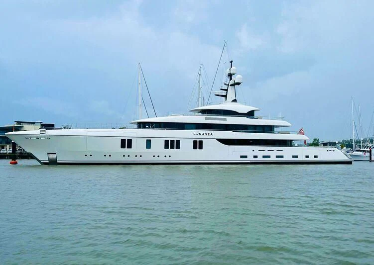 a white yacht in the water aboard LUNASEA Yacht for Sale