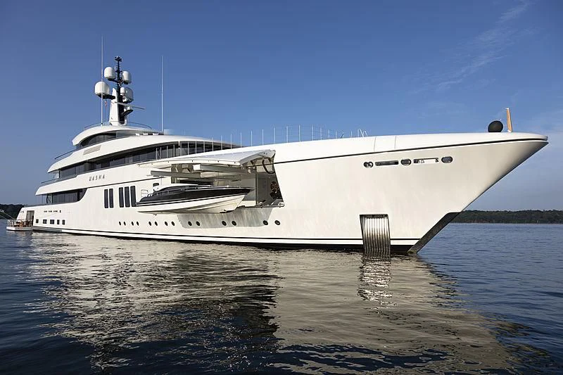 a white boat on the water aboard LUNASEA Yacht for Sale