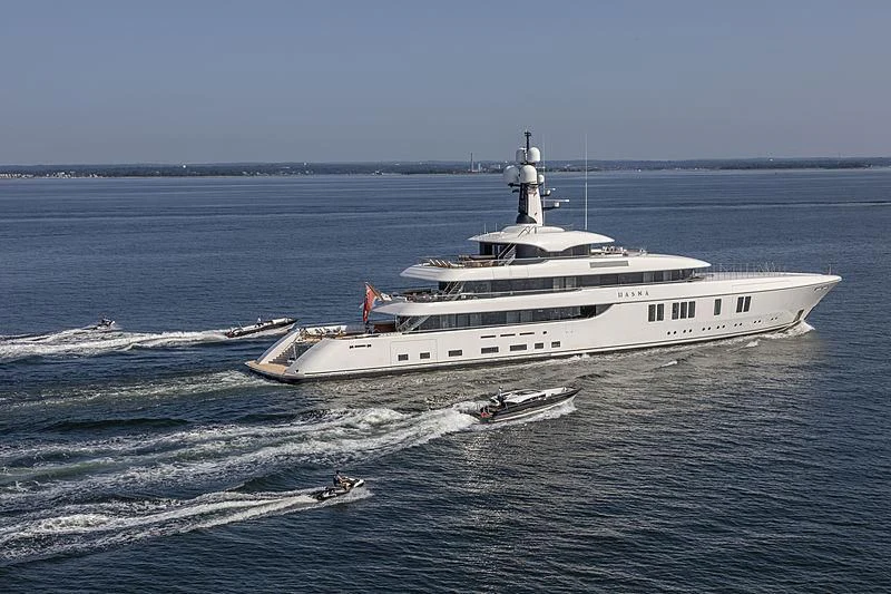 a large white ship in the water aboard LUNASEA Yacht for Sale