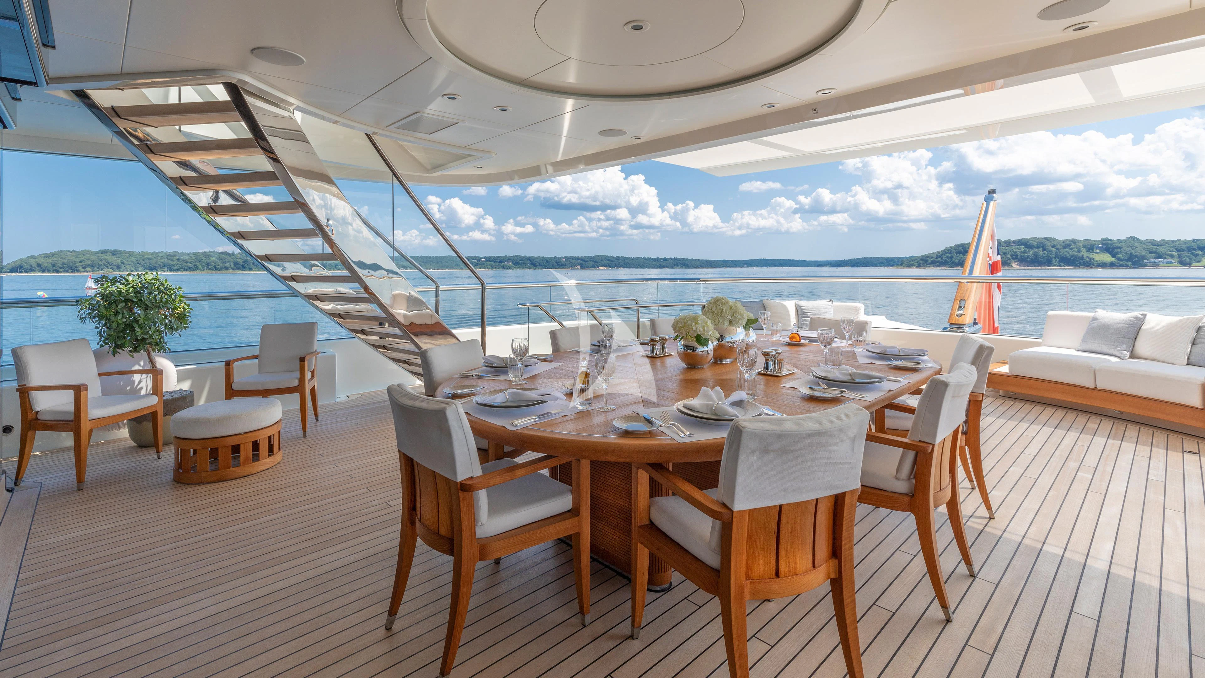 a table set for a meal aboard LUNASEA Yacht for Sale