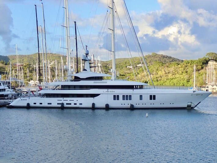 a white boat in the water aboard LUNASEA Yacht for Sale