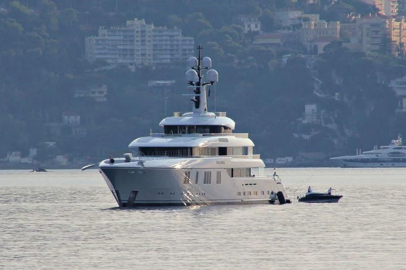 a large white boat in the water aboard LUNASEA Yacht for Sale
